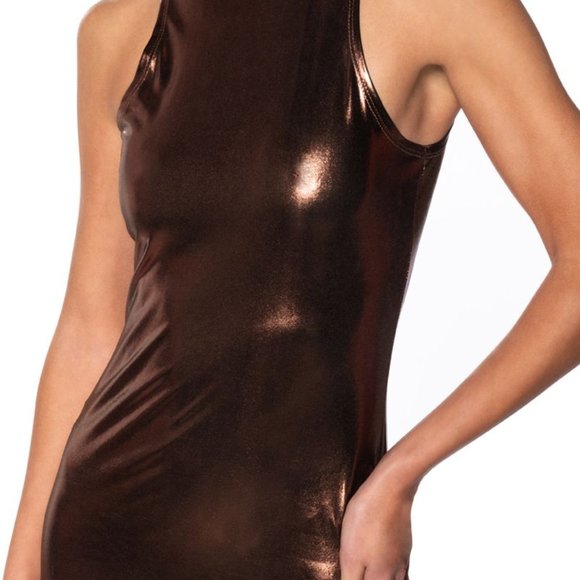 Xena Metallica: Brown Bronzer Stretch Mid Maxi Dress M - Picture 2 of 7
